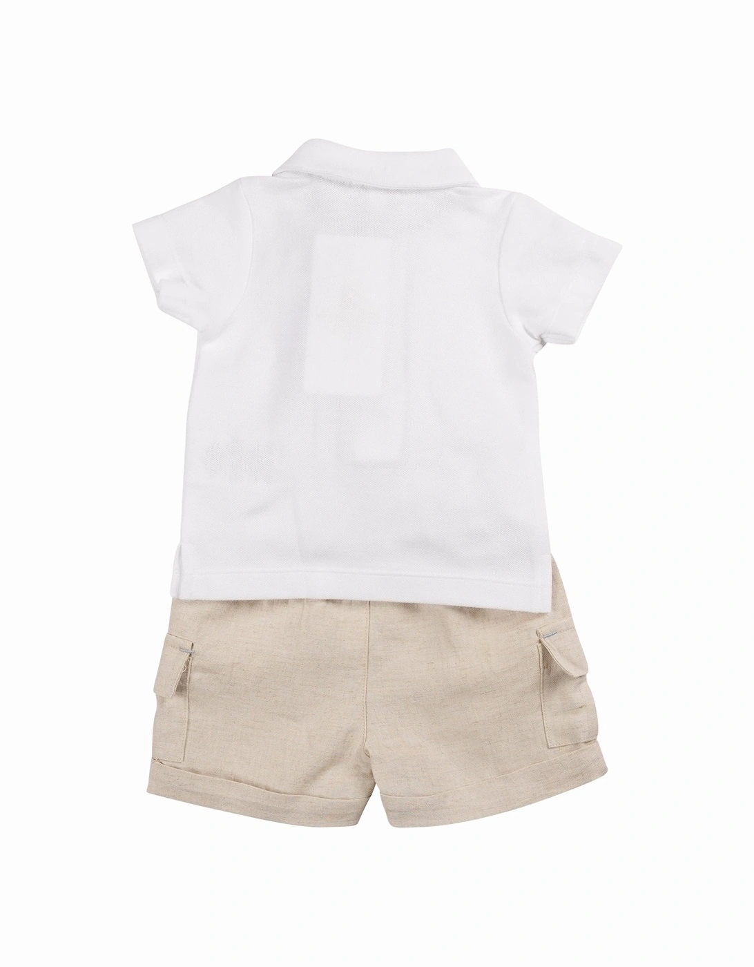 Boys Beige Linen Polo Short Set