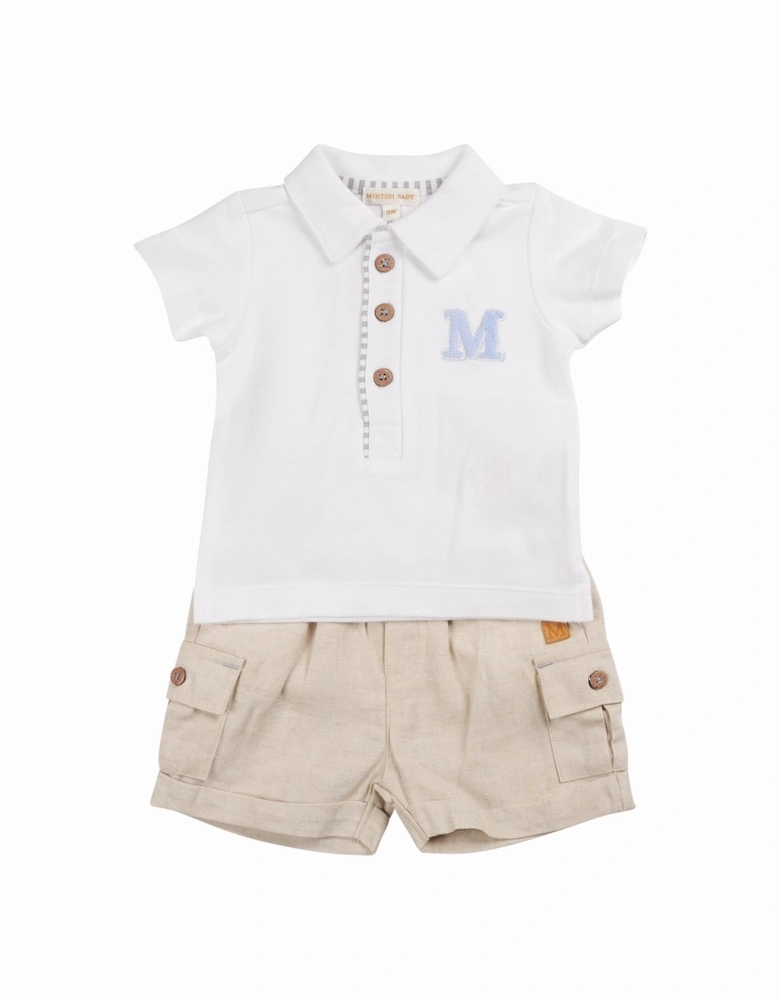 Boys Beige Linen Polo Short Set