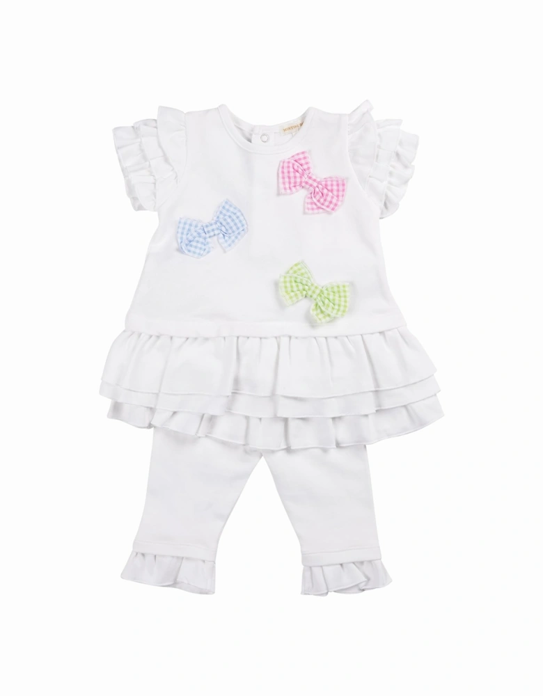 Girls White Jersey Multi Bows Legging Set