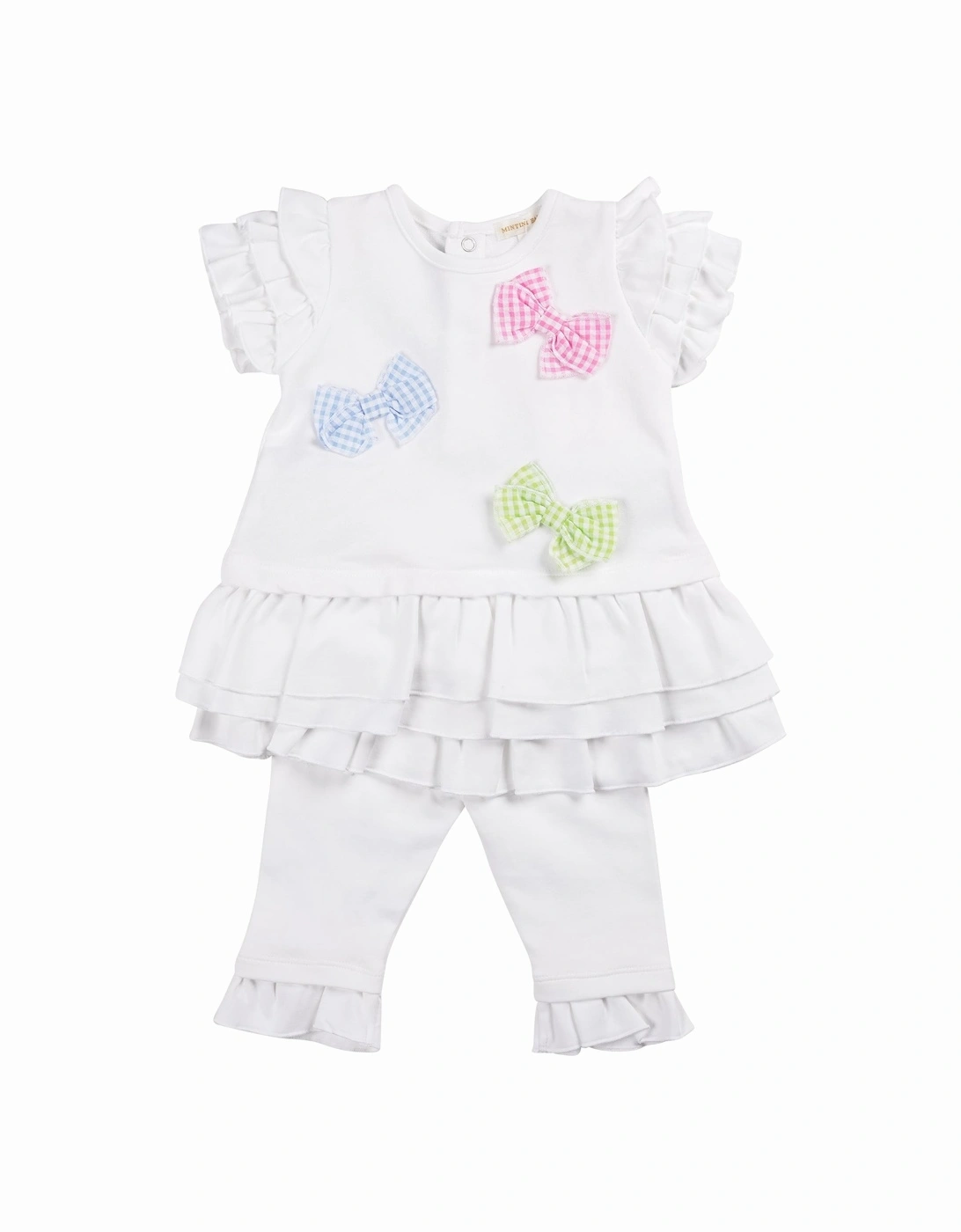 Girls White Jersey Multi Bows Legging Set, 3 of 2