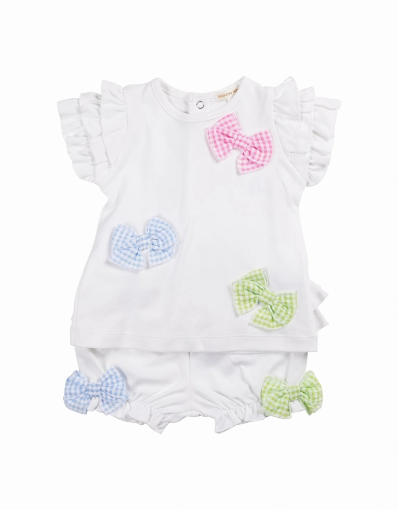 Girls White Jersey Multi Bows Jam Pant Set