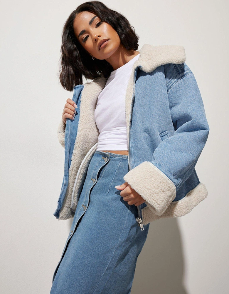 Petite Denim Aviator Jacket