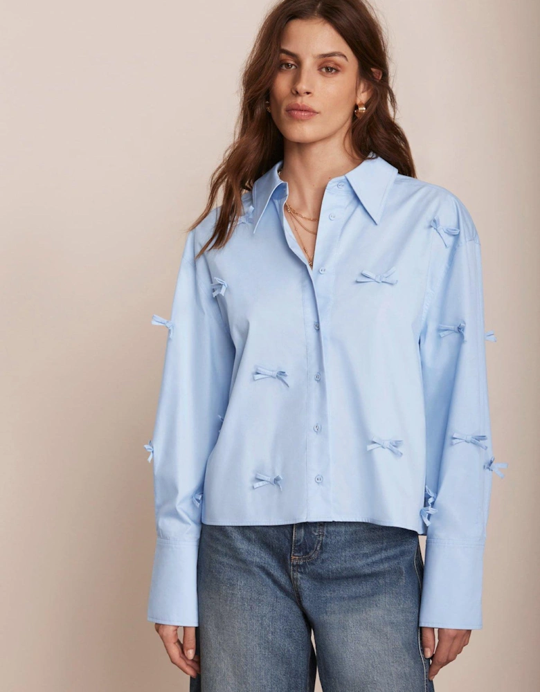 Blue Bow Detail Cropped Shirt