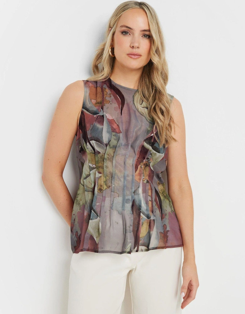 Tall Abstract Floral Sheer Pleat Top