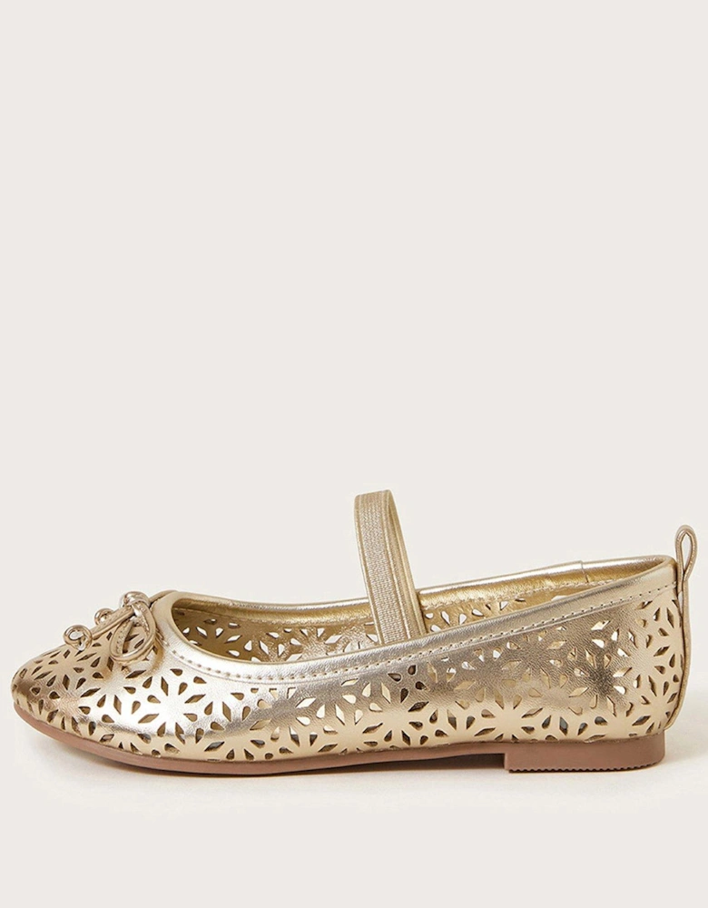 Girls Cutwork Metallic Ballet Flat Pumps - Gold