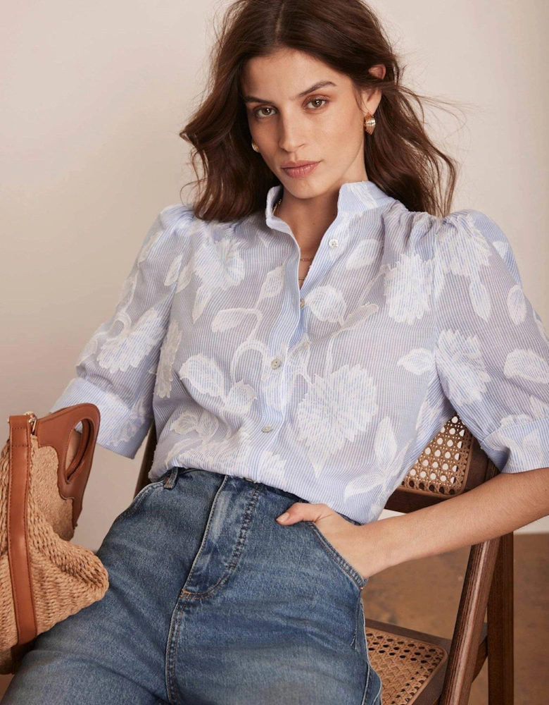 Blue Striped Floral Blouse