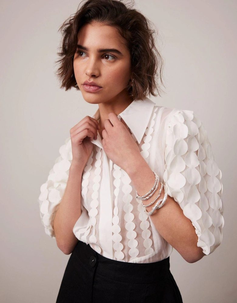 White Organza Puff Sleeve Shirt