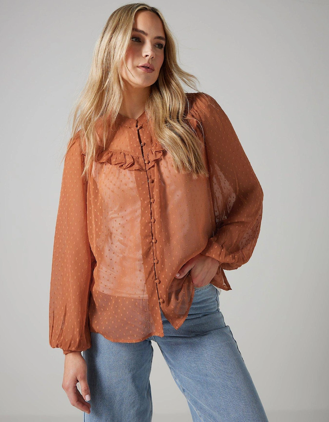 Tall Dobby Frill Blouse, 2 of 1