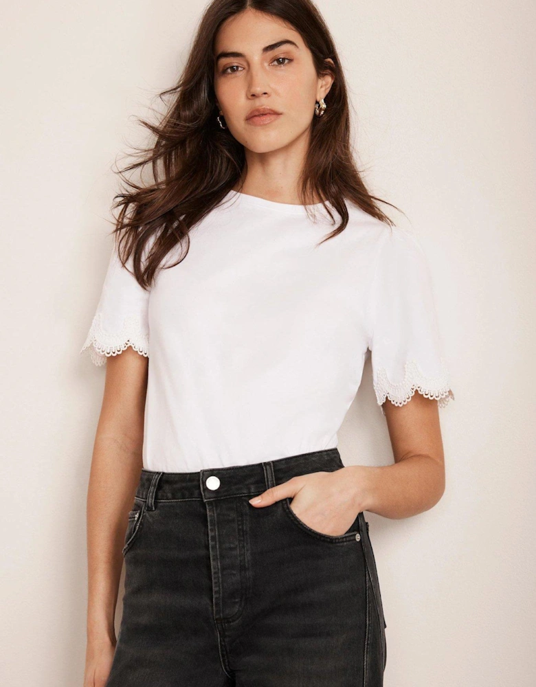 Cream Cotton Lace Trim T-Shirt - Ivory