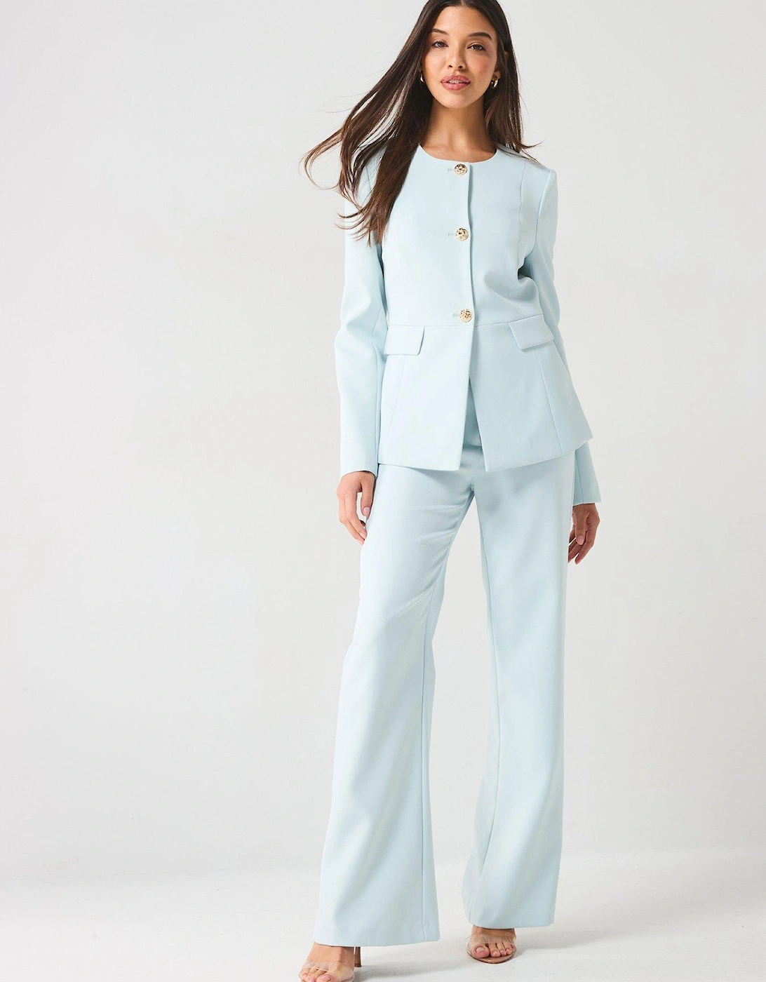 Tailored Round Neck Blazer - Blue