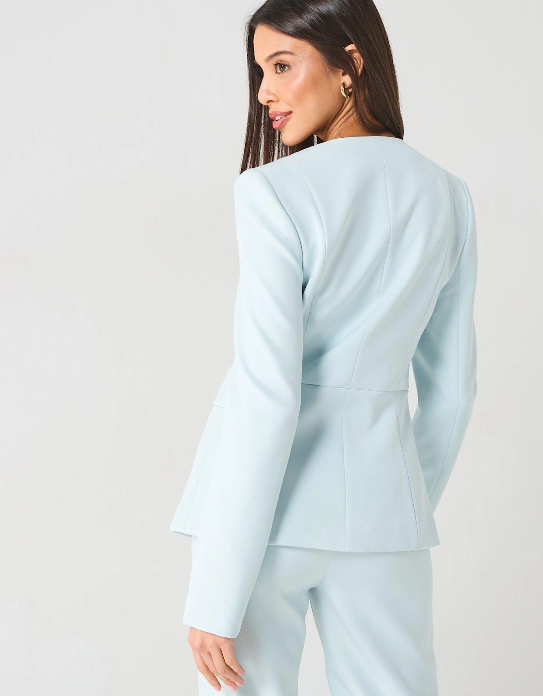 Tailored Round Neck Blazer - Blue