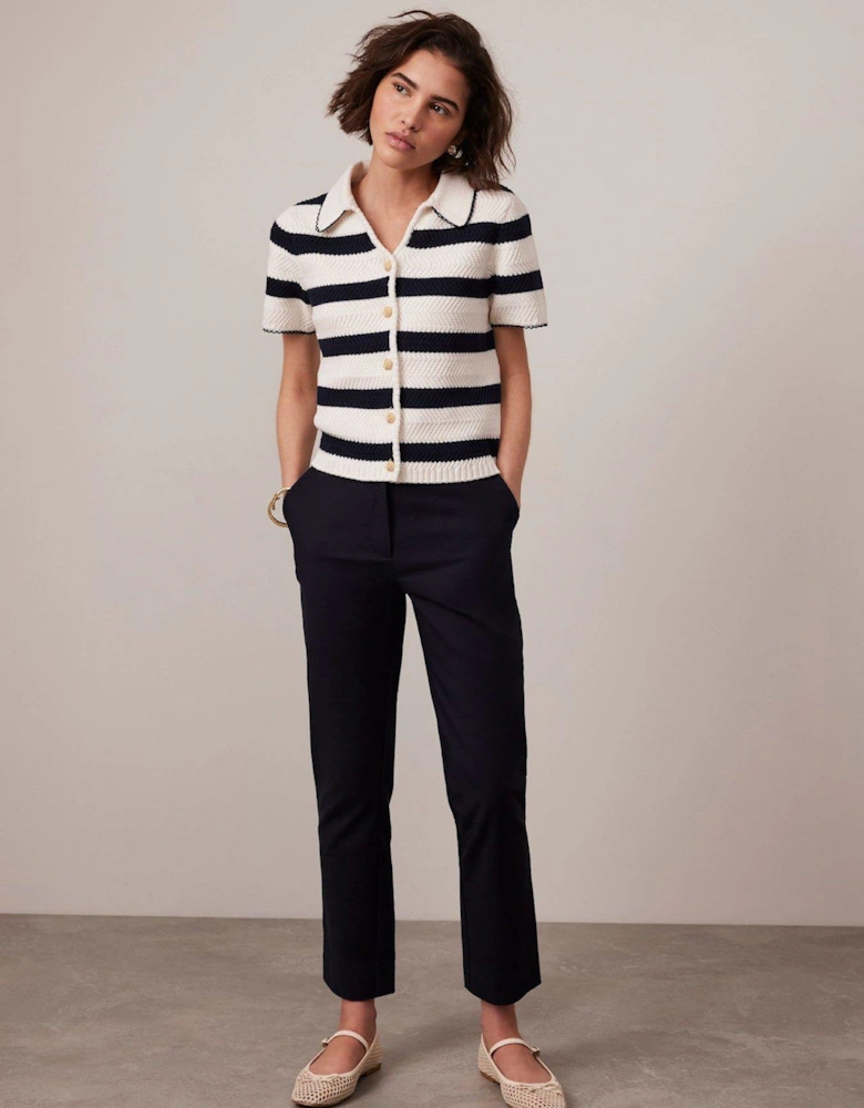 Navy Cropped Tapered Trousers