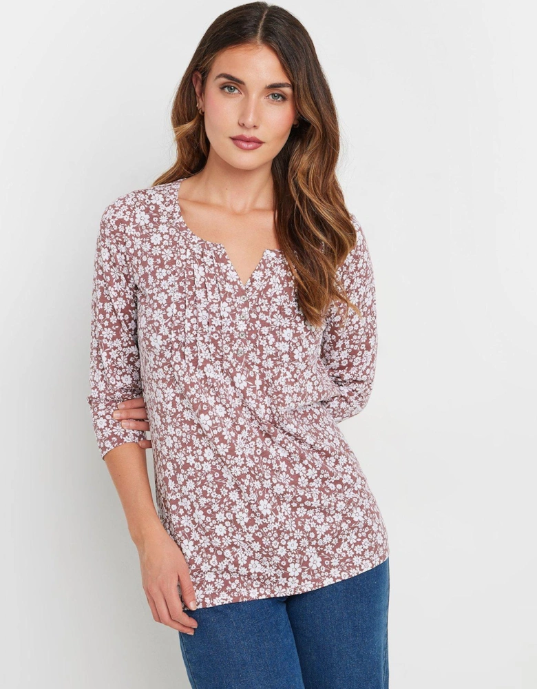 Ditsy Pintuck Henley - Pink