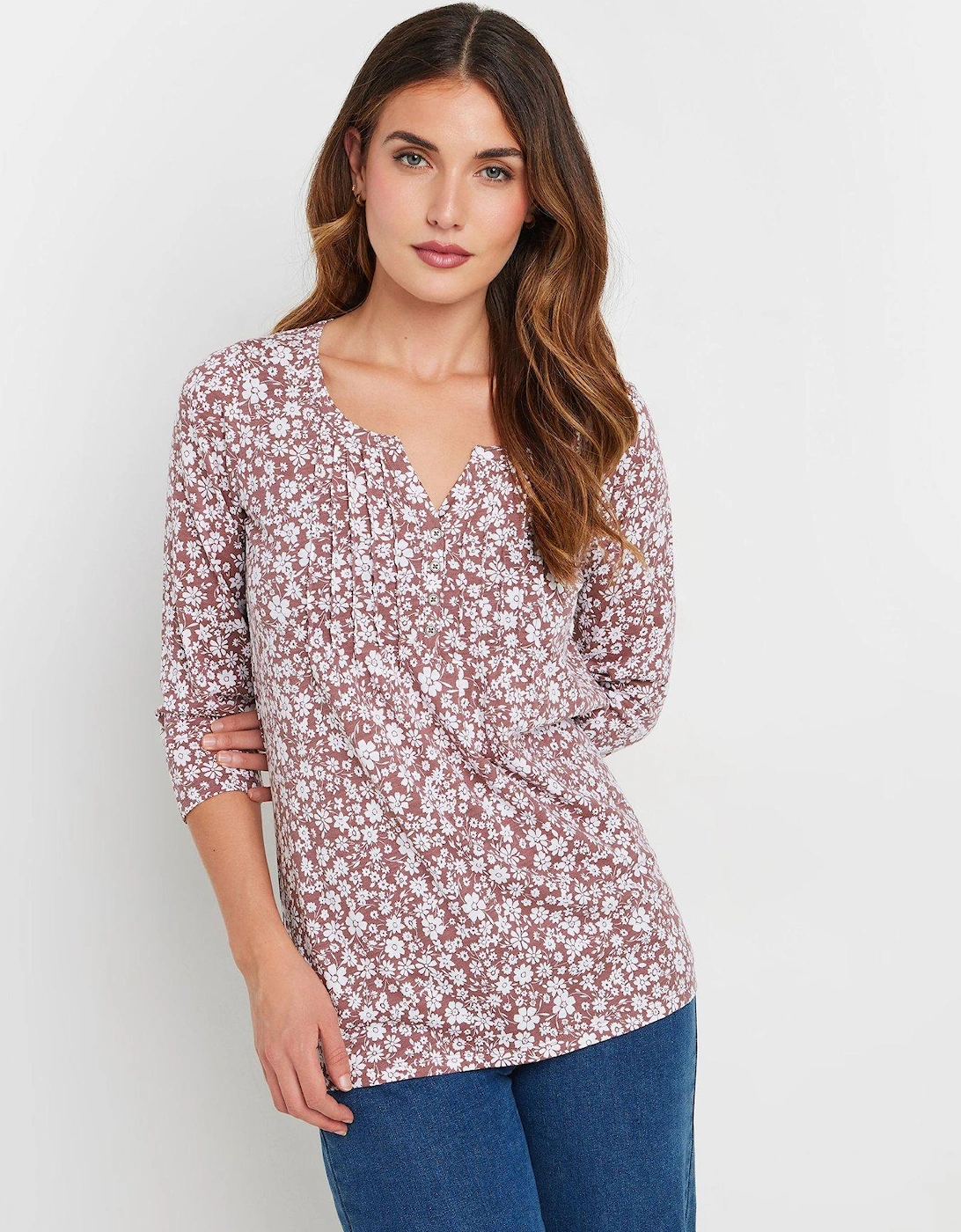 Ditsy Pintuck Henley - Pink, 2 of 1