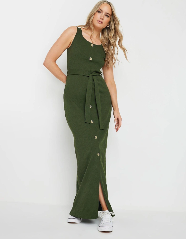 Tall Sleeveless Rib Button Dress