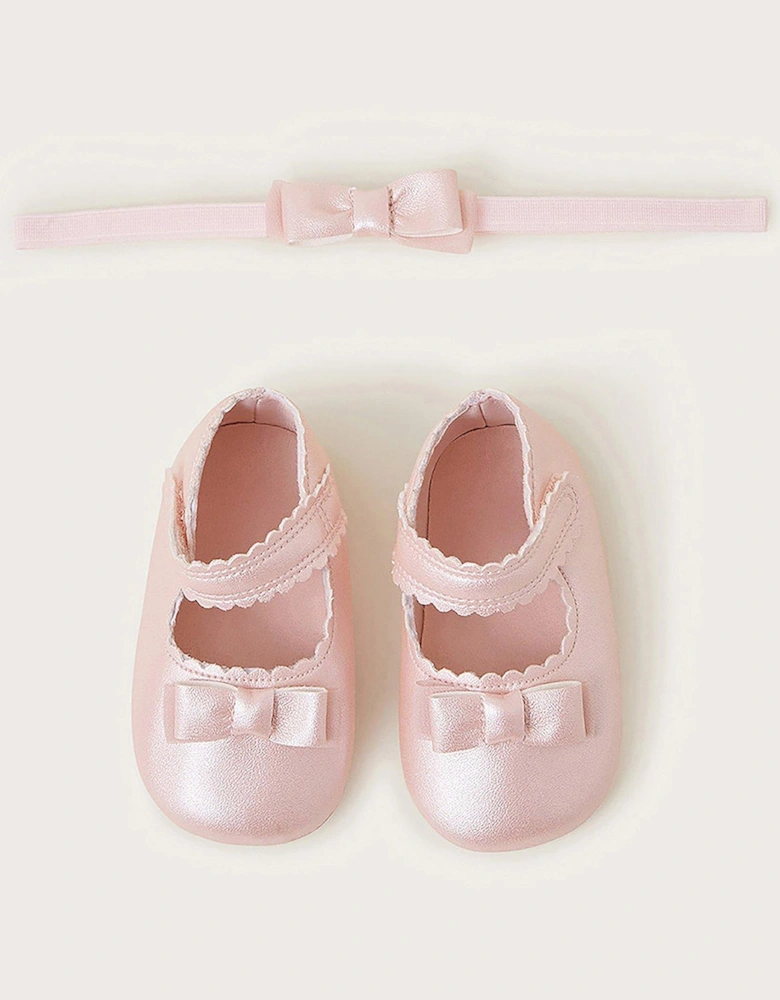 Baby Girls Shimmer Booties And Bow Headband Set - Pink