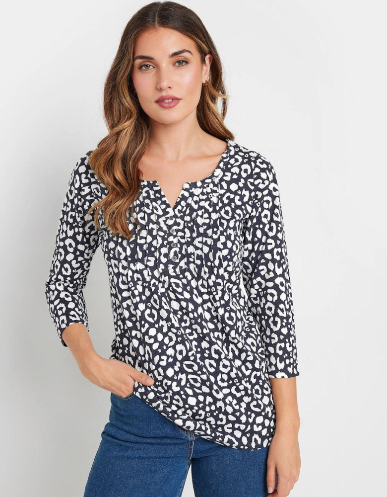 Tall Animal Print Pintuck Henley