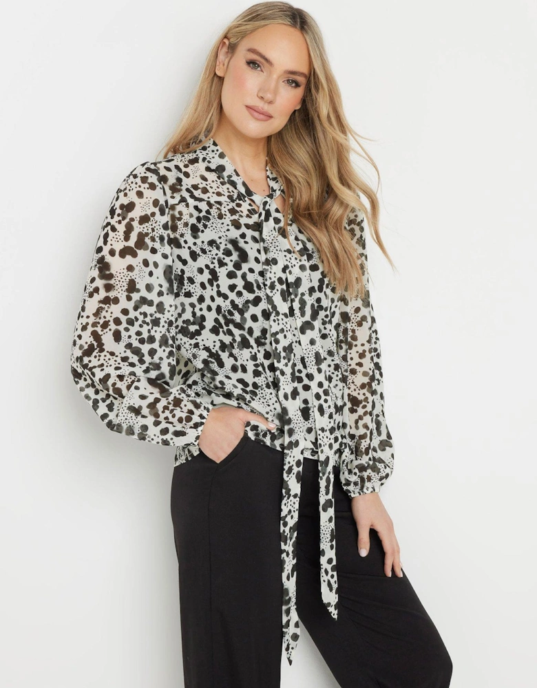 Tall Smudge Spot Tie Neck Top