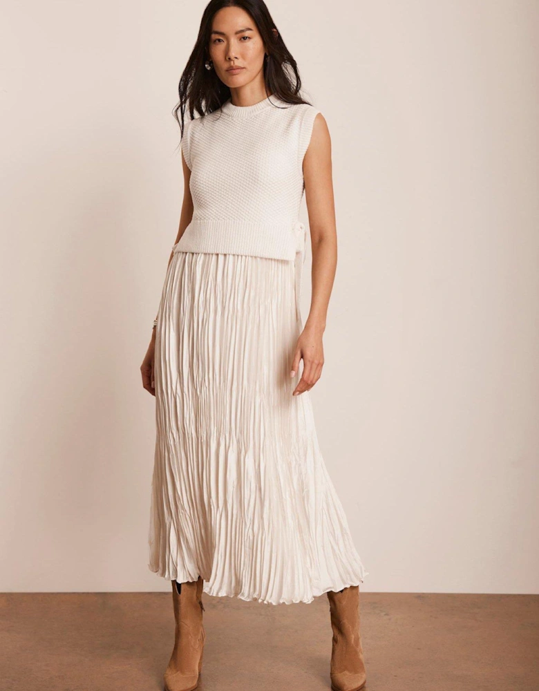 White Knit Layered Midi Dress