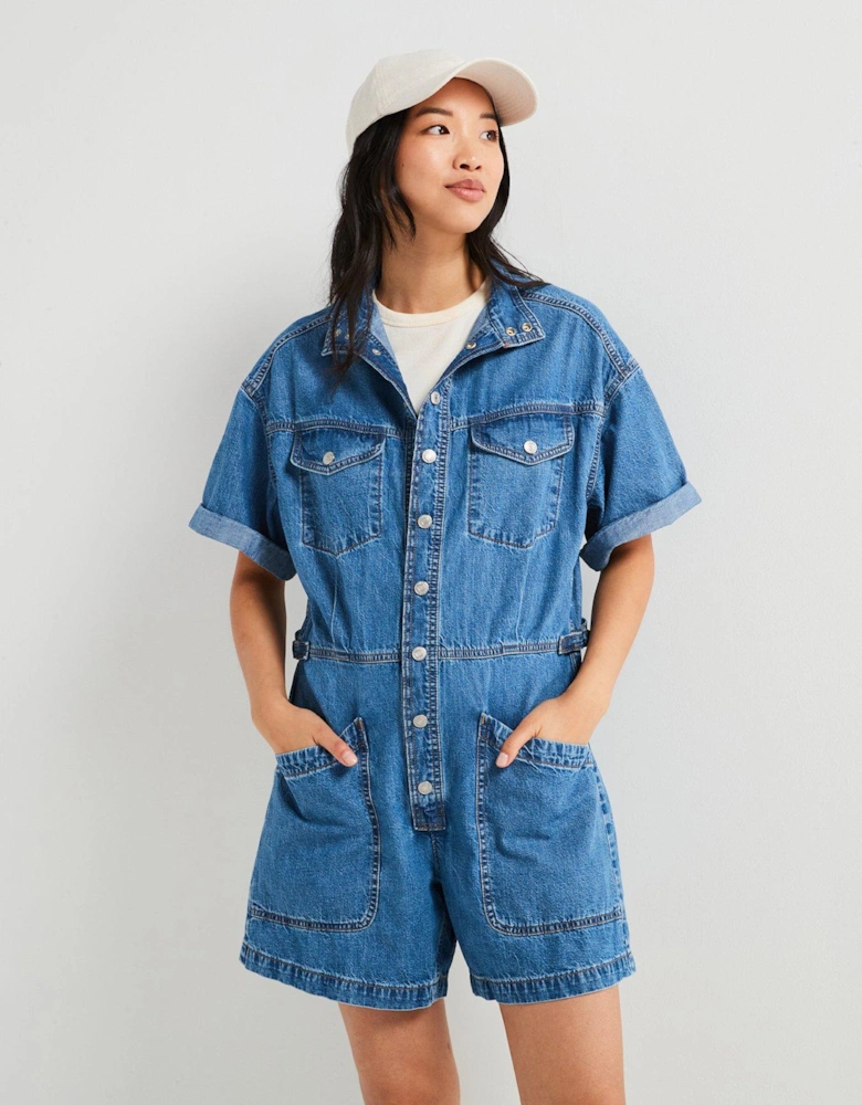 Short-sleeve Surplus Romper - Blue Joke