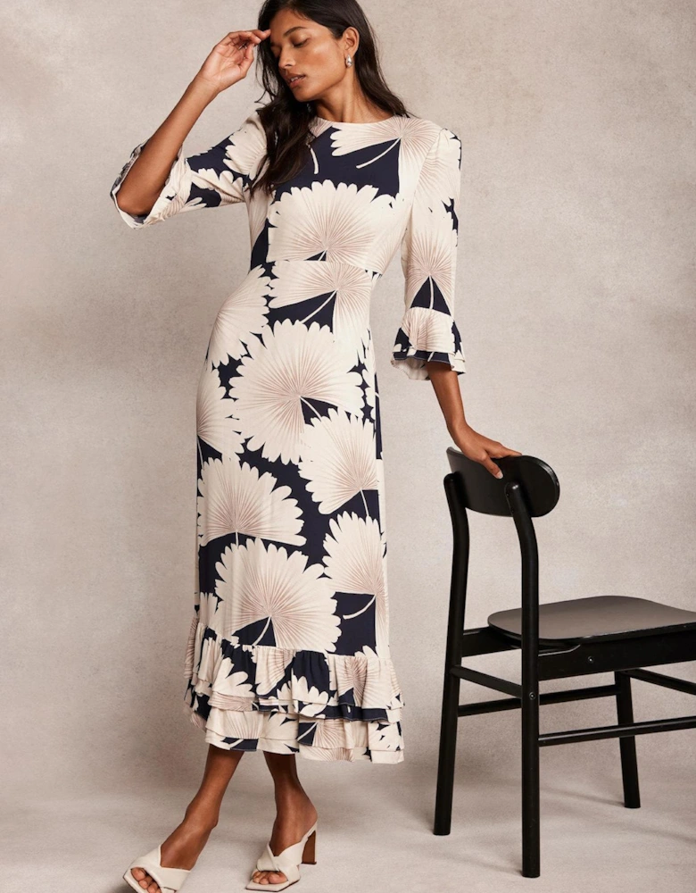 Navy Floral Print Midi Dress