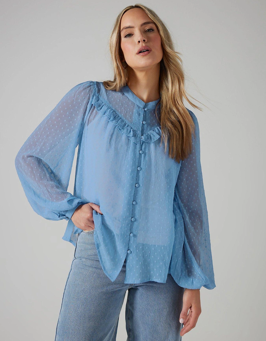 Tall Dobby Frill Blouse, 2 of 1