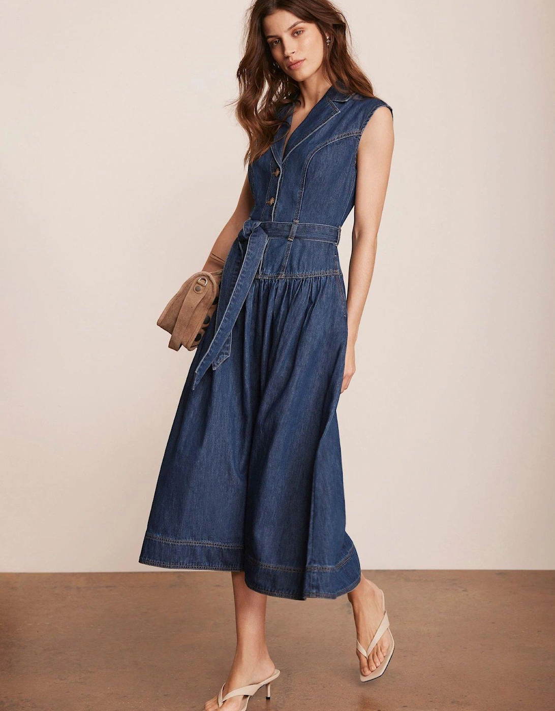 Dark Indigo Drop Waist Collared Denim Dress, 2 of 1