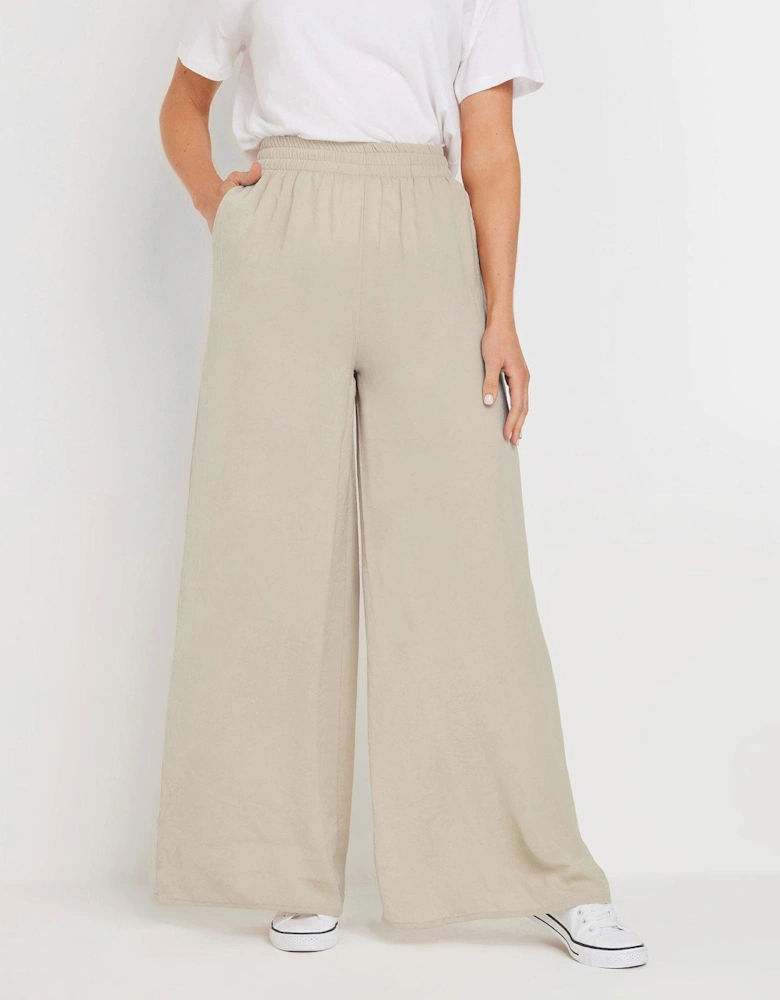 Satin Wide Leg Trousers 36" - Natural