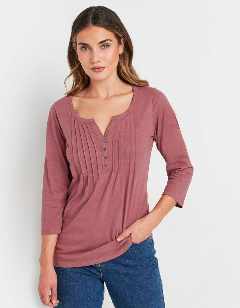 Pintuck Henley Top - Pink