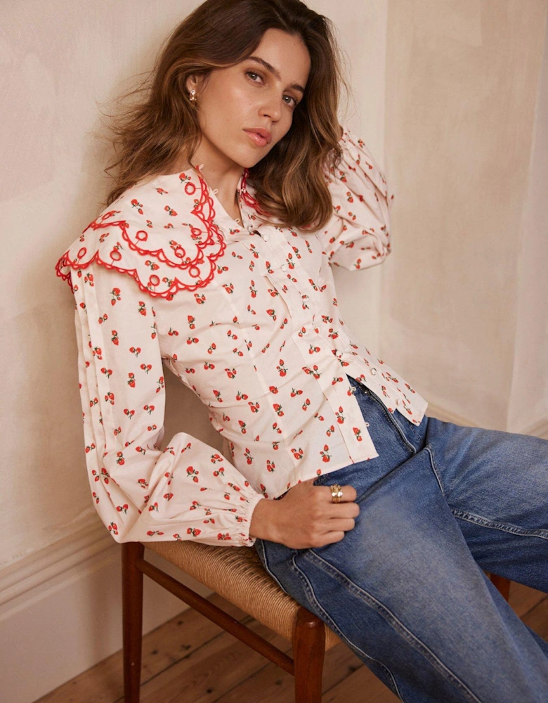 Strawberry Print Statement Collar Blouse