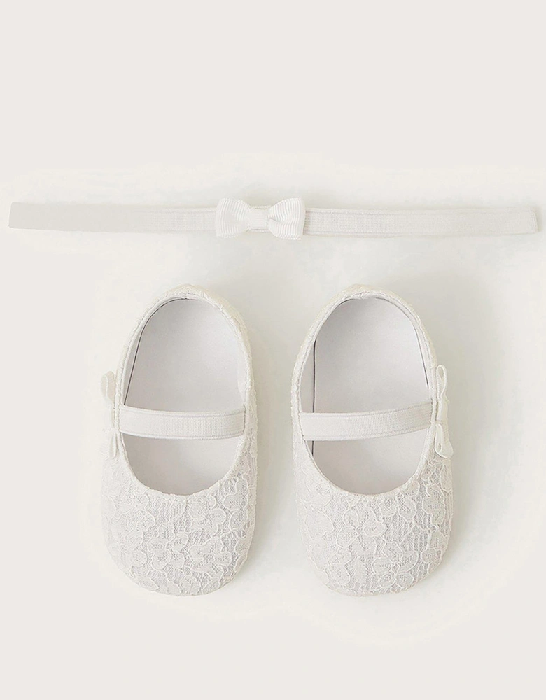 Baby Girls Lace Booties And Bow Headband Set - Ivory