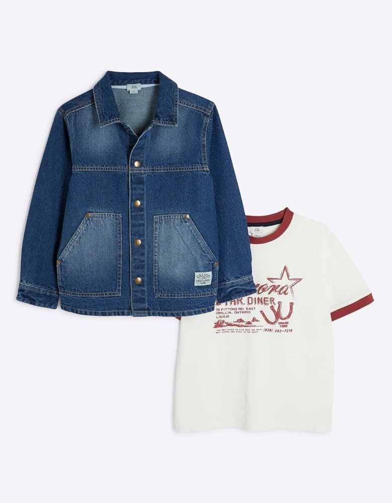 Boys Denim Shacket T-shirt Set - Blue/cream