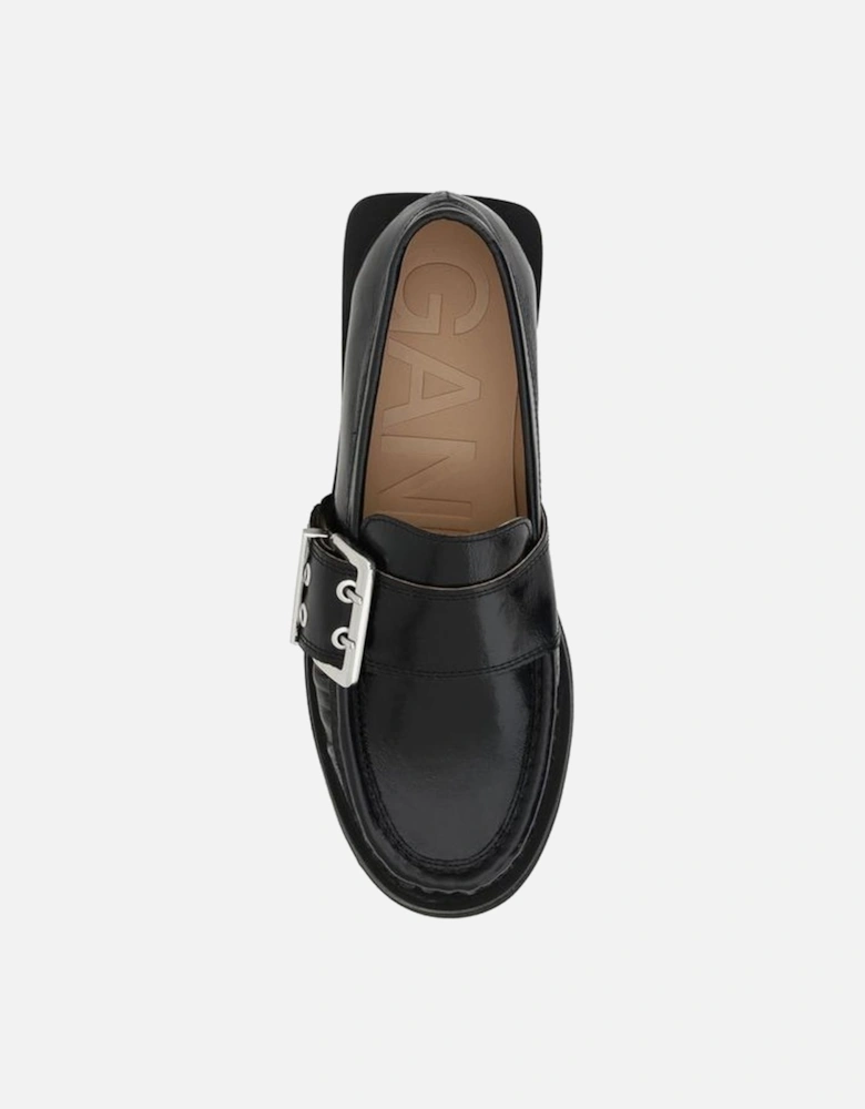 Feminine Buckle Loafers Women - Black Flats