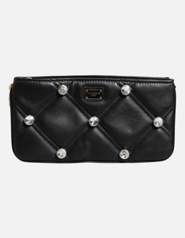 Leather Shoulder Bag with Gold-Tone Hardware Women - Black