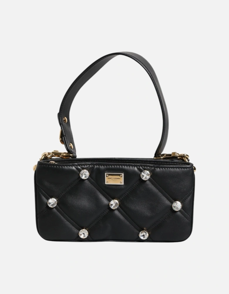 Leather Shoulder Bag with Gold-Tone Hardware Women - Black