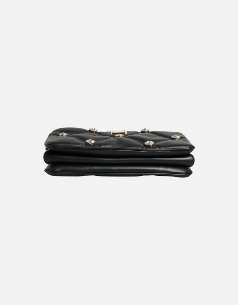 Leather Shoulder Bag with Gold-Tone Hardware Women - Black