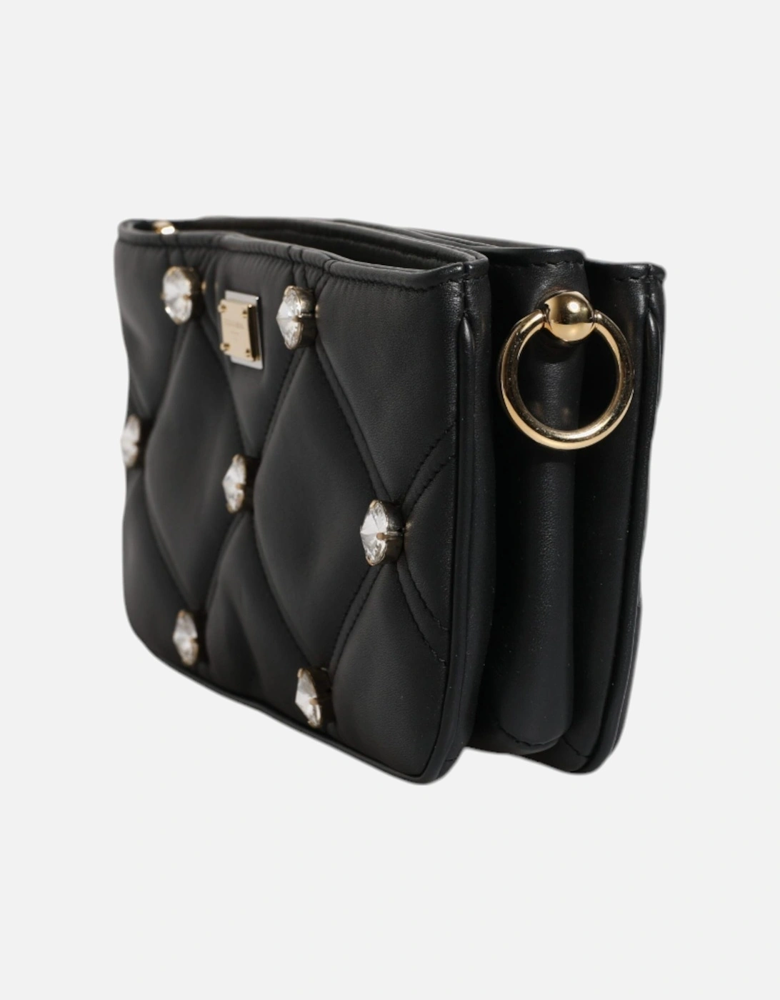 Leather Shoulder Bag with Gold-Tone Hardware Women - Black