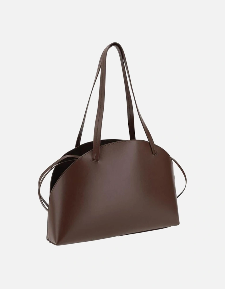 Curve Leather Shoulder Bag with Top Drawstring Closure Women - Brown