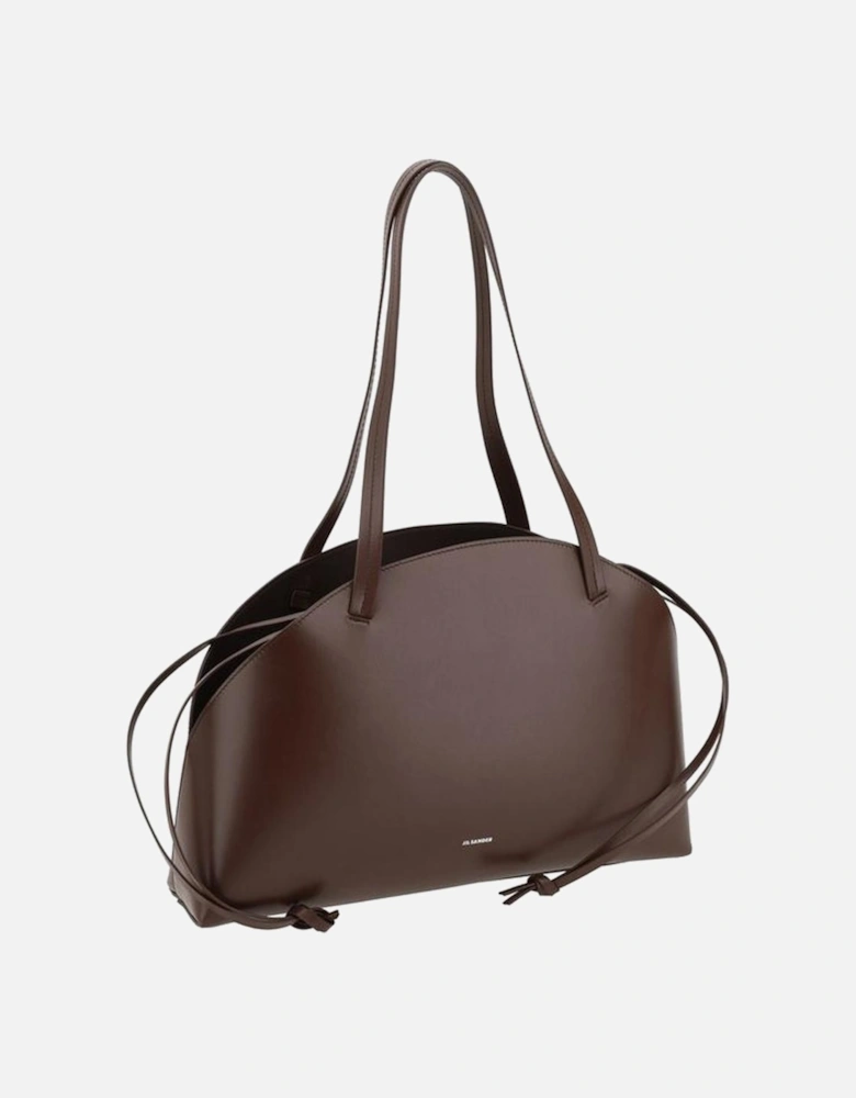 Curve Leather Shoulder Bag with Top Drawstring Closure Women - Brown