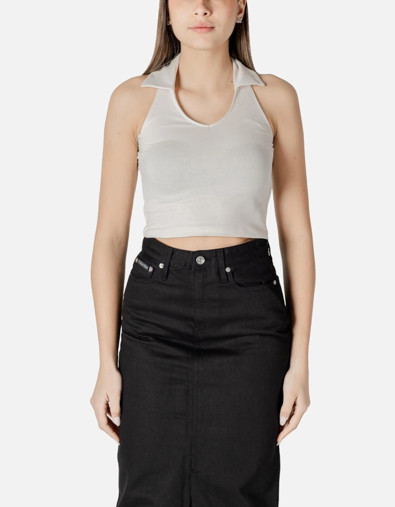 V-Neck Classic Collar Cotton-Blend Top Women - Beige