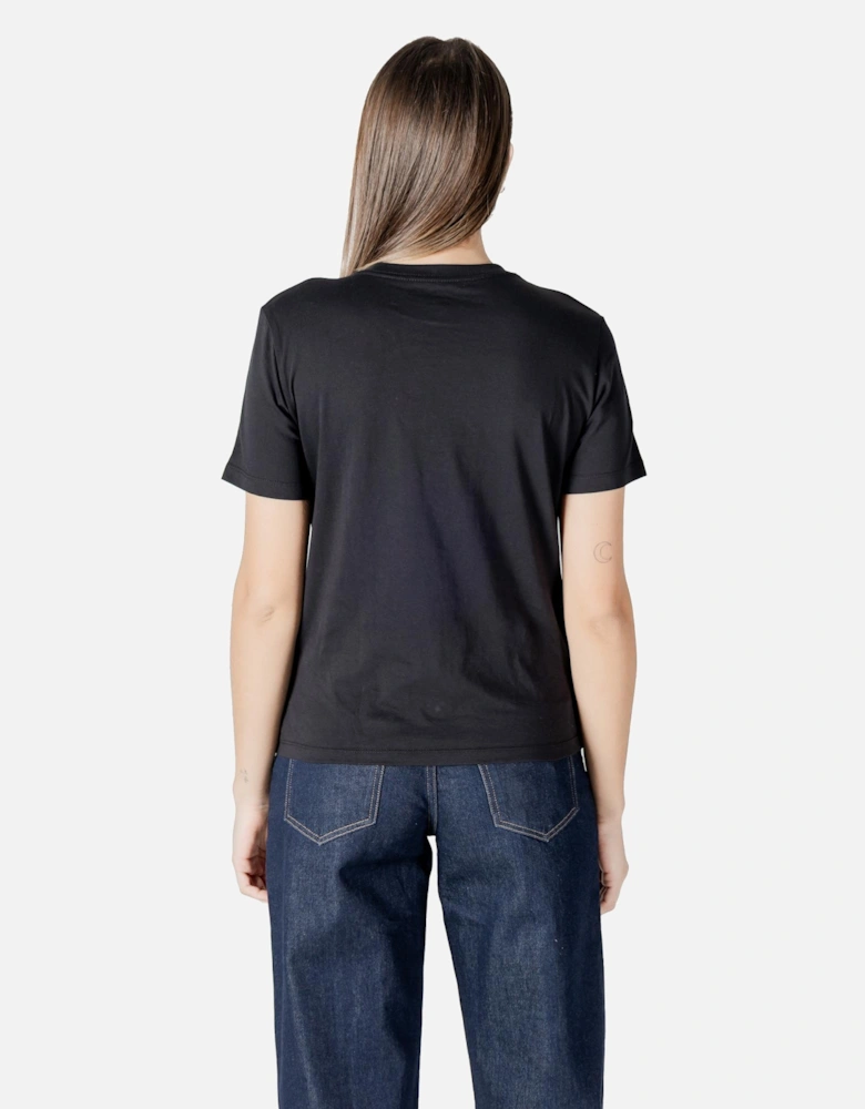 Printed Short Sleeve Round Neck T-shirt Women - Black Shirts