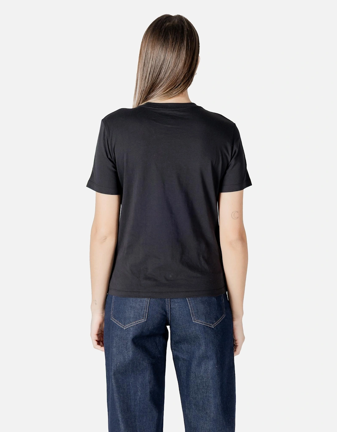 Printed Short Sleeve Round Neck T-shirt Women - Black Shirts
