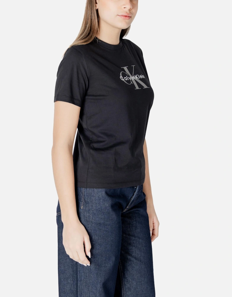 Printed Short Sleeve Round Neck T-shirt Women - Black Shirts