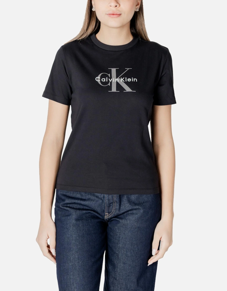 Printed Short Sleeve Round Neck T-shirt Women - Black Shirts