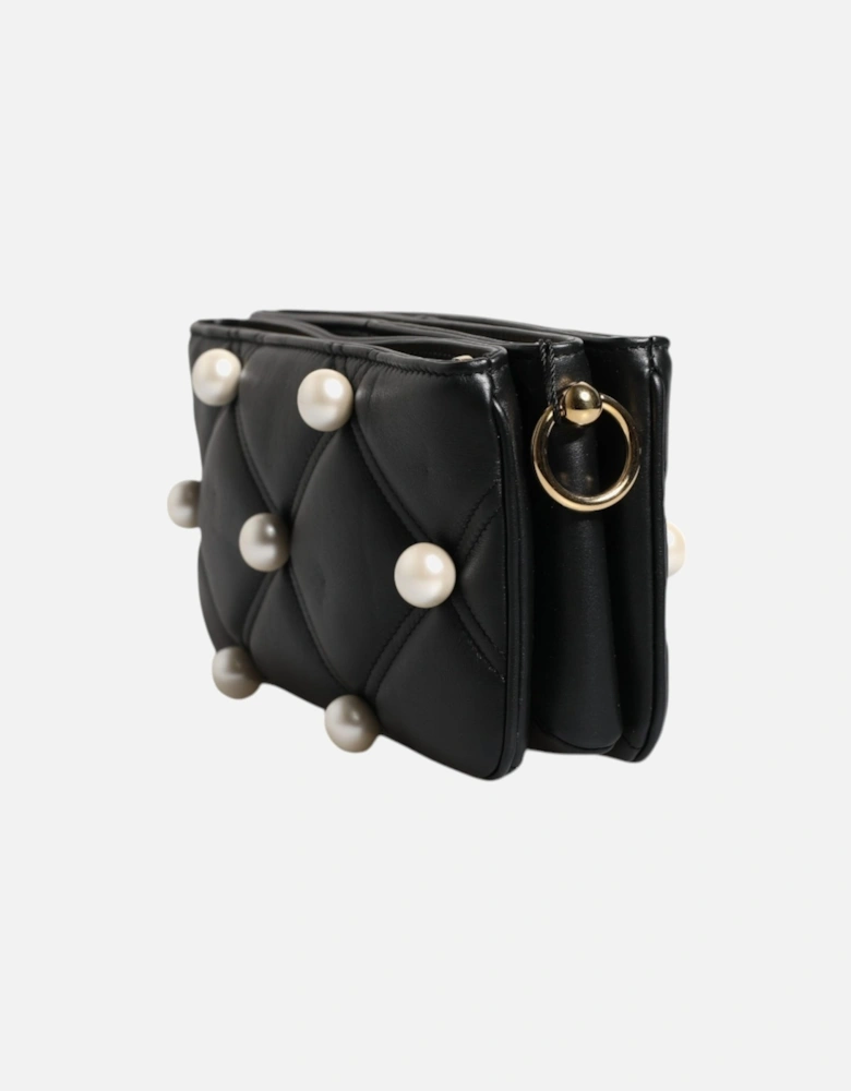 Embellished Leather Shoulder Bag with Faux Pearl Detailing Women -