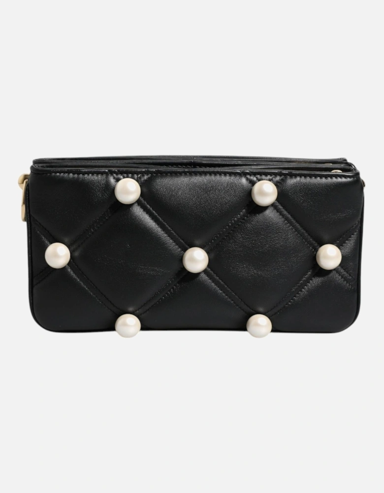 Embellished Leather Shoulder Bag with Faux Pearl Detailing Women -