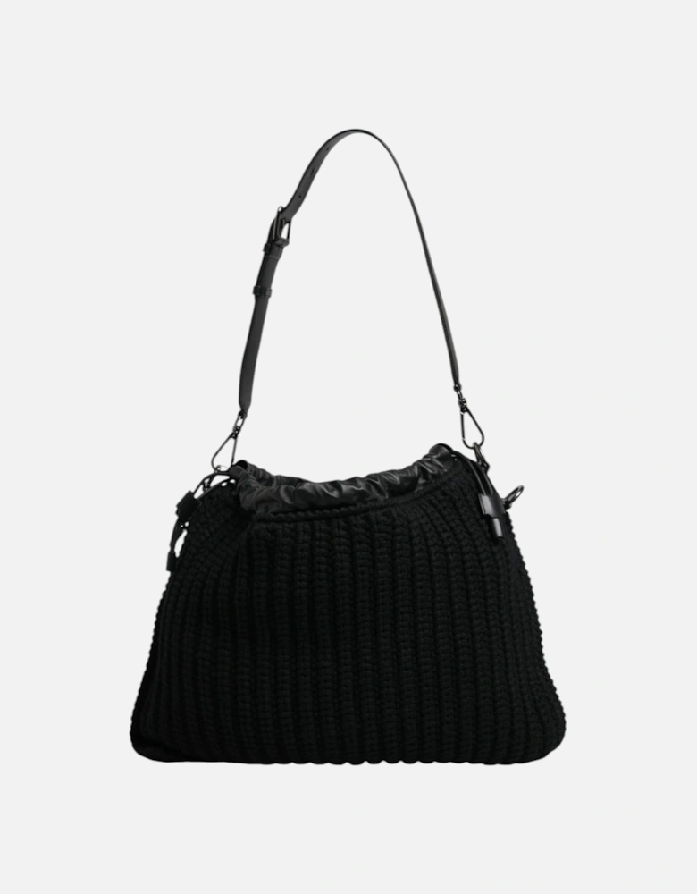 Leather and Cashmere Shoulder Bag with Silver Hardware Women - Black