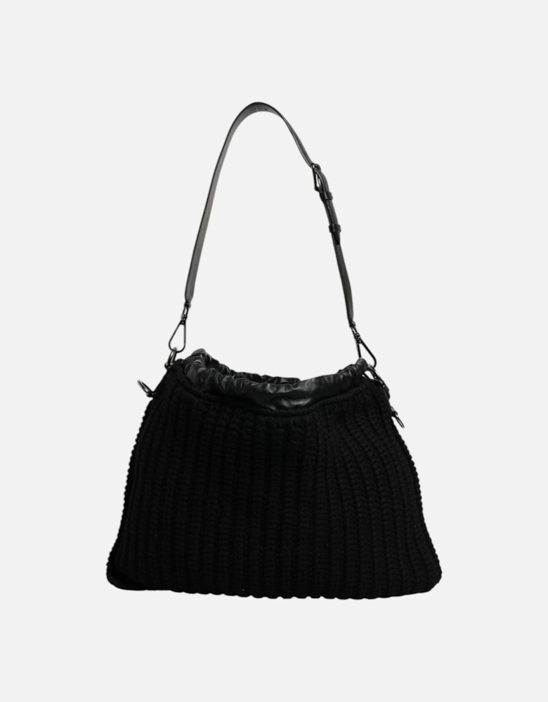 Leather and Cashmere Shoulder Bag with Silver Hardware Women - Black