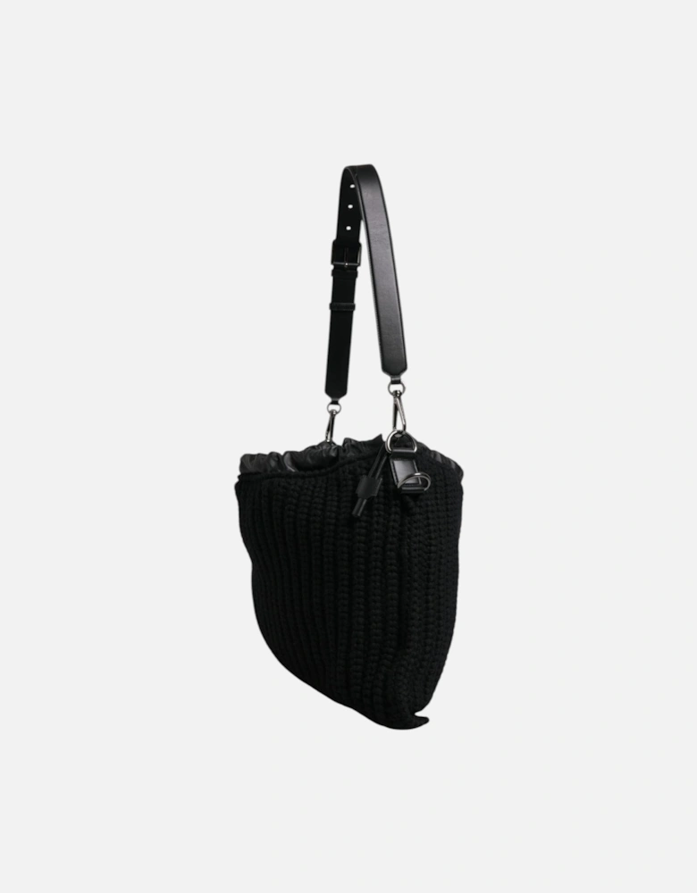 Leather and Cashmere Shoulder Bag with Silver Hardware Women - Black