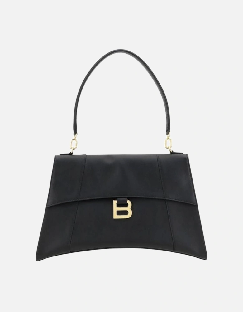 Calfskin Hourglass Shoulder Bag with B Logo Women - Black